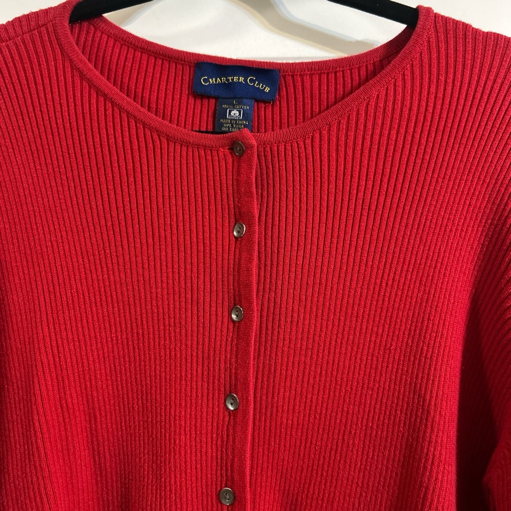 Charter Club Vibrant Red Button-Up Cardigan